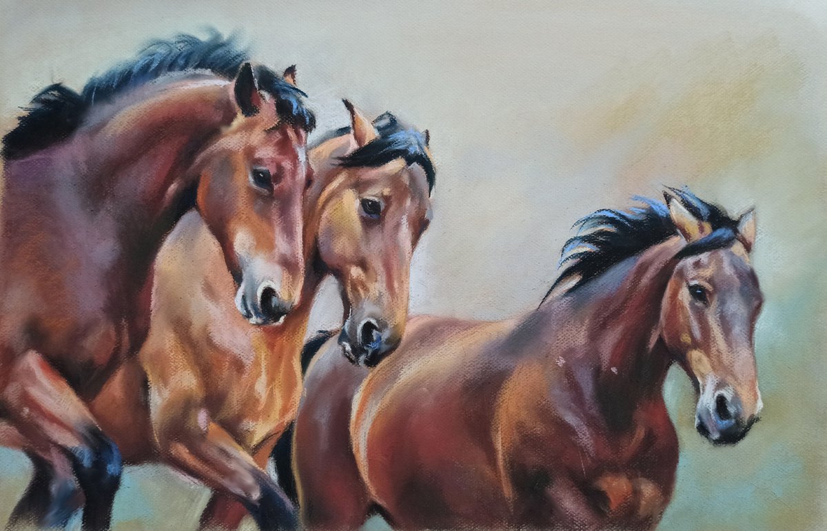 threehorse team Painting by Magdalena Palega Artfinder
