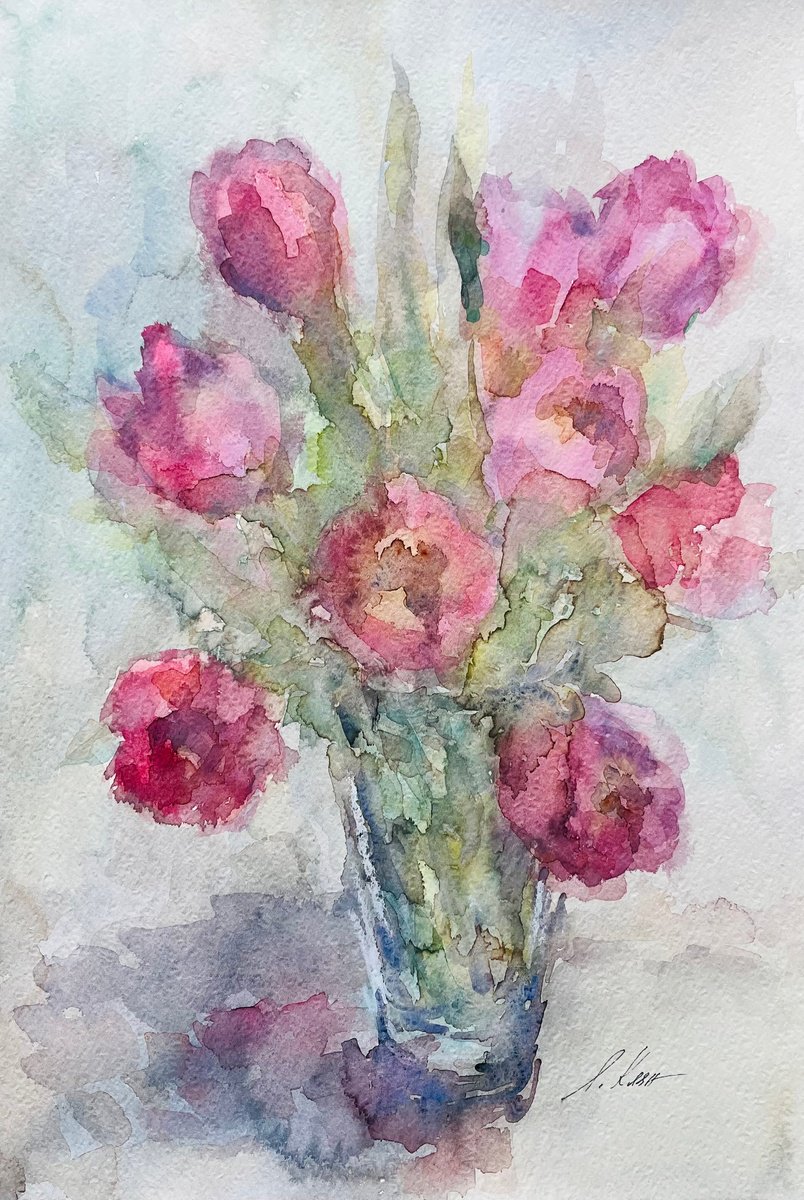 Impressionistic Watercolour , Tulips 3 2023 By Elena Klyan, 12 X 18, Artwork For Sale On Artfinder