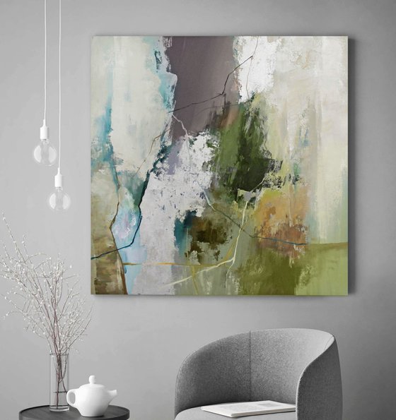 "Olive Hill" Sage green gray abstract art
