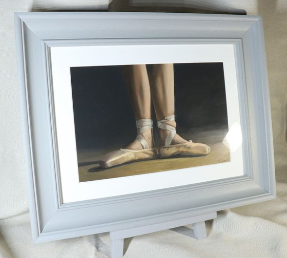 Ballet Positions, Figurative Oil Painting, Ballerina Feet, Dance, Framed and Ready to Hang