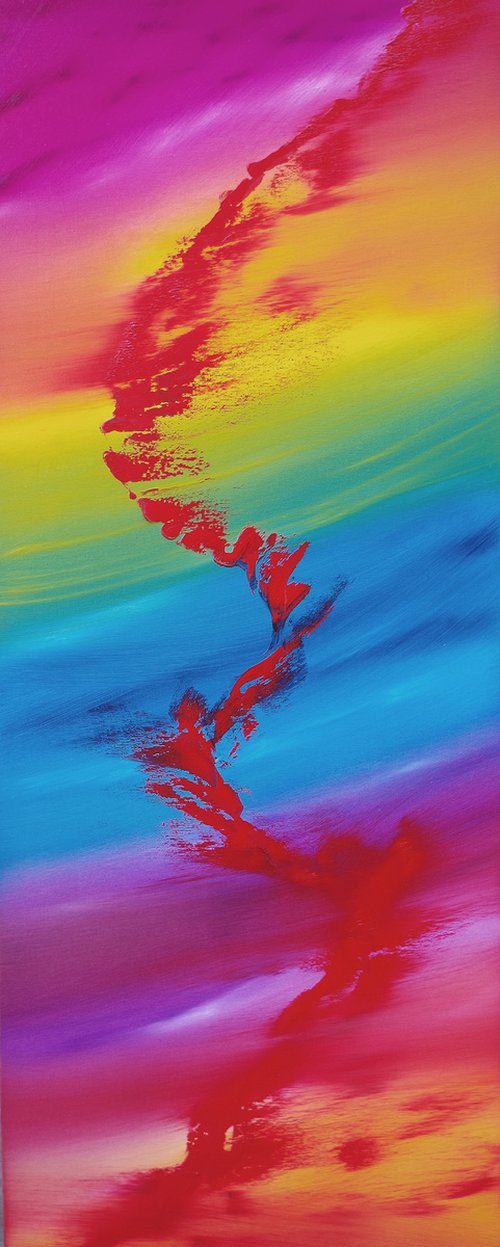 Rainbow rhapsody, 40x100 cm, Deep edge, LARGE XL, Original abstract painting, oil on canvas by Davide De Palma