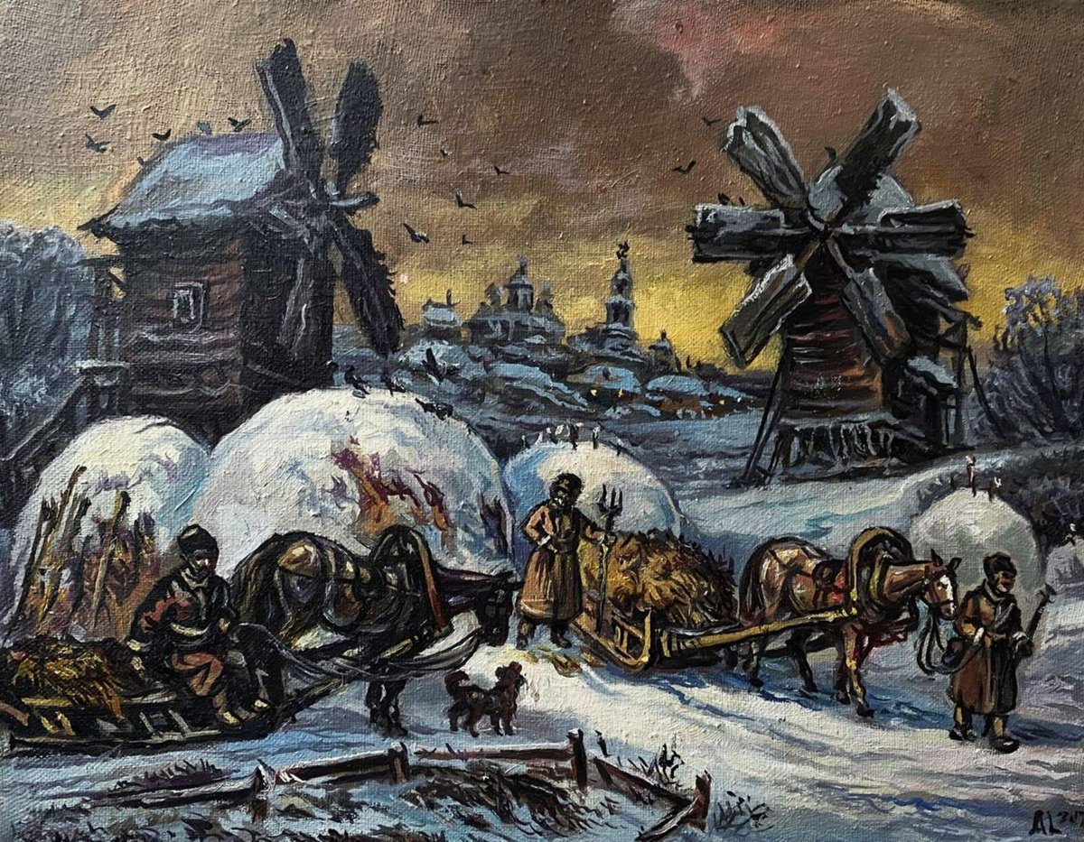 Impressionistic Landscape Oil Painting By Oleg And Alexander Litvinov, 15 X 12", Winter Landscape, Original Artwork