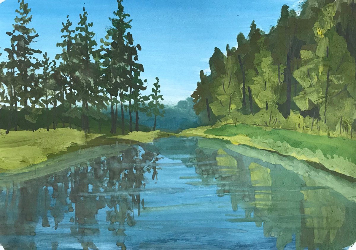 Impressionistic Landscape Painting By Anastasia Terskih, 12 X 8, Lake, Original Artwork