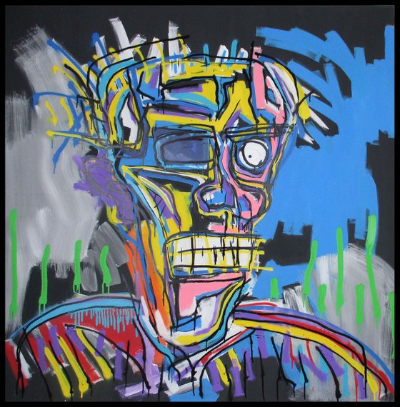 Portrait LARGE CANVAS 130 X 130 CM / 51,18 х 51,18 inch colourfull ABSTRACT EXPRESSIONISM square