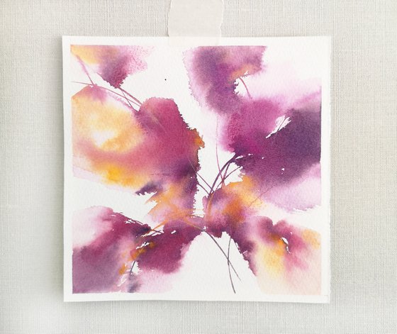 Mini painting with purple abstract flowers