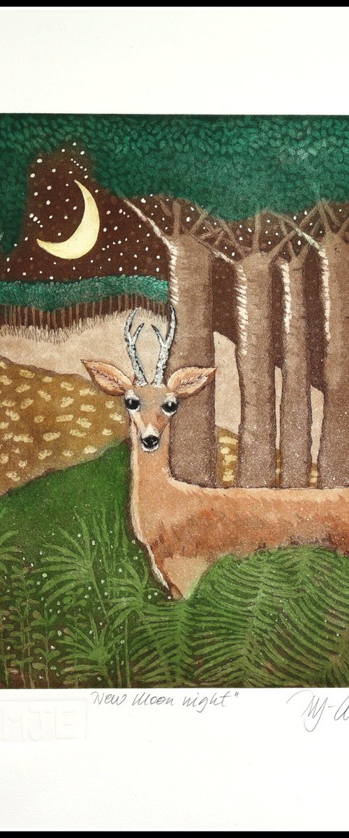New Moon Night with deer by Mariann Johansen-Ellis