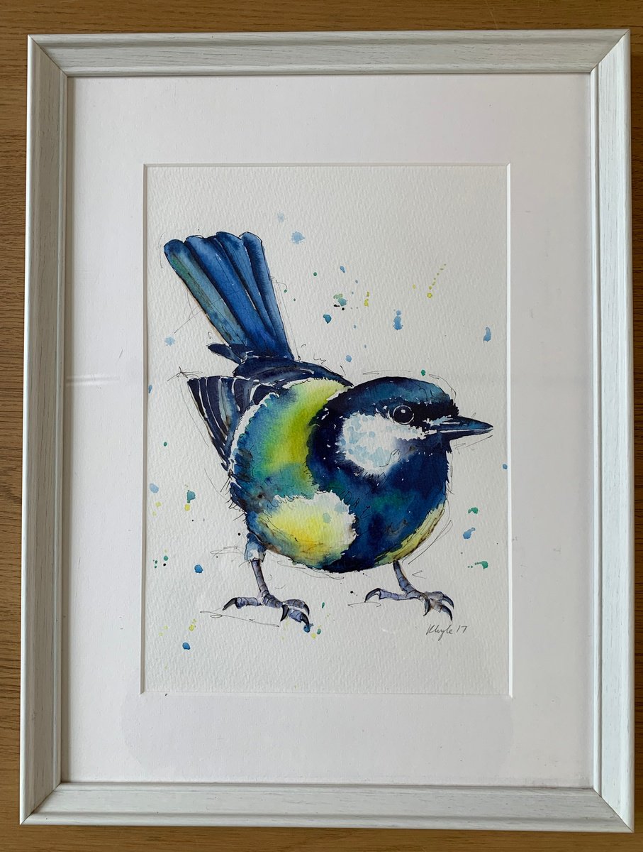 Watercolour and Ink Great Tit by Kathryn Coyle