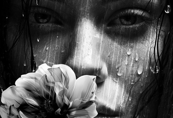 Girl with Flower in the Rain