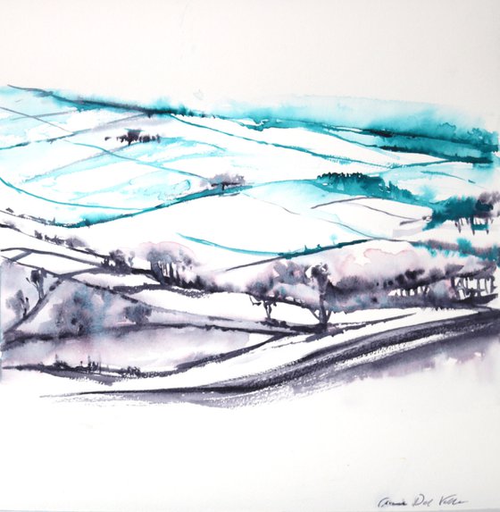 Landscape painting "Snow covered fields"