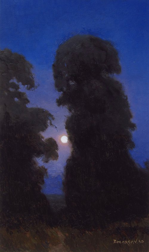 Moonrise through trees by Bhargavkumar Kulkarni