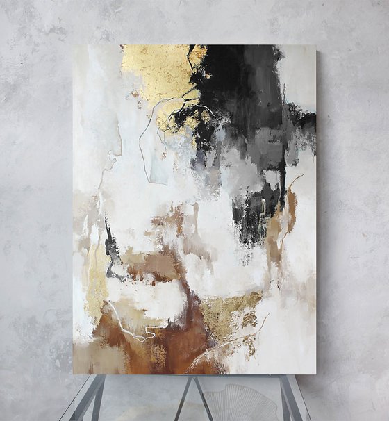 "Gray Flux 2" Gray gold abstract acrylic art