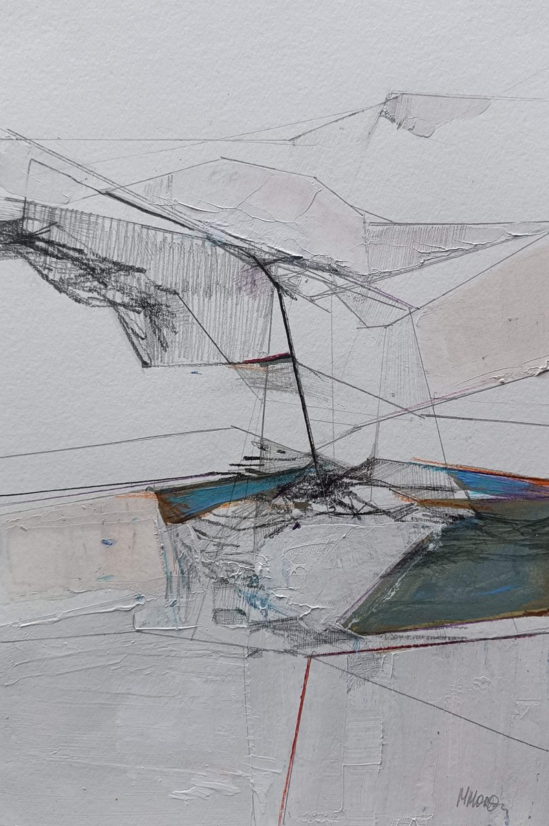 Geometric Landscape Acrylic Painting By Magdalena Morey, 12 X 17", Ruta Ascendente 1, Original Artwork