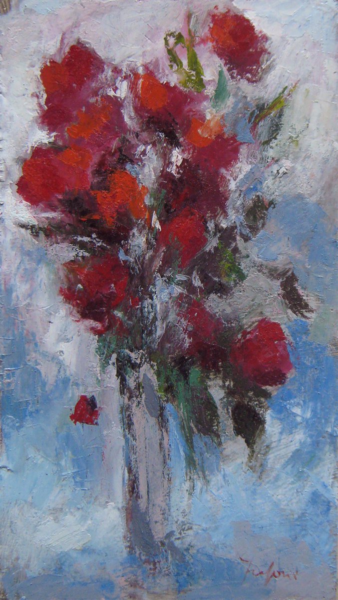 Red roses in a vase KIP-87, Mato Jurkovic by Mato Jurkovic