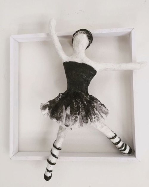 Black Swan - ballerina paper mache sculpture by Paul Simon Hughes