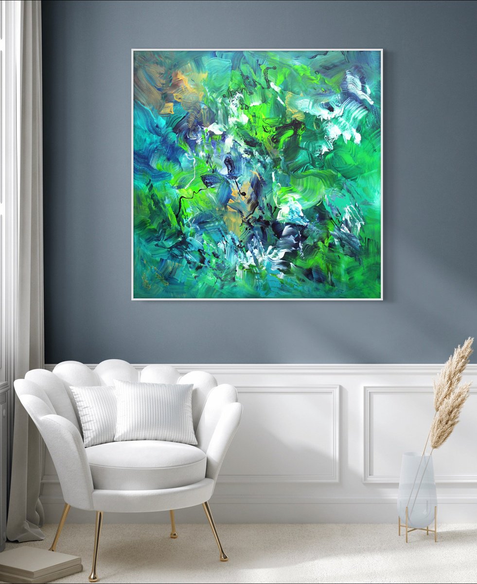 Abstract Acrylic Painting By Paresh Nrshinga Frsa, 40 X 40", Birds Of Paradise, Original Artwork