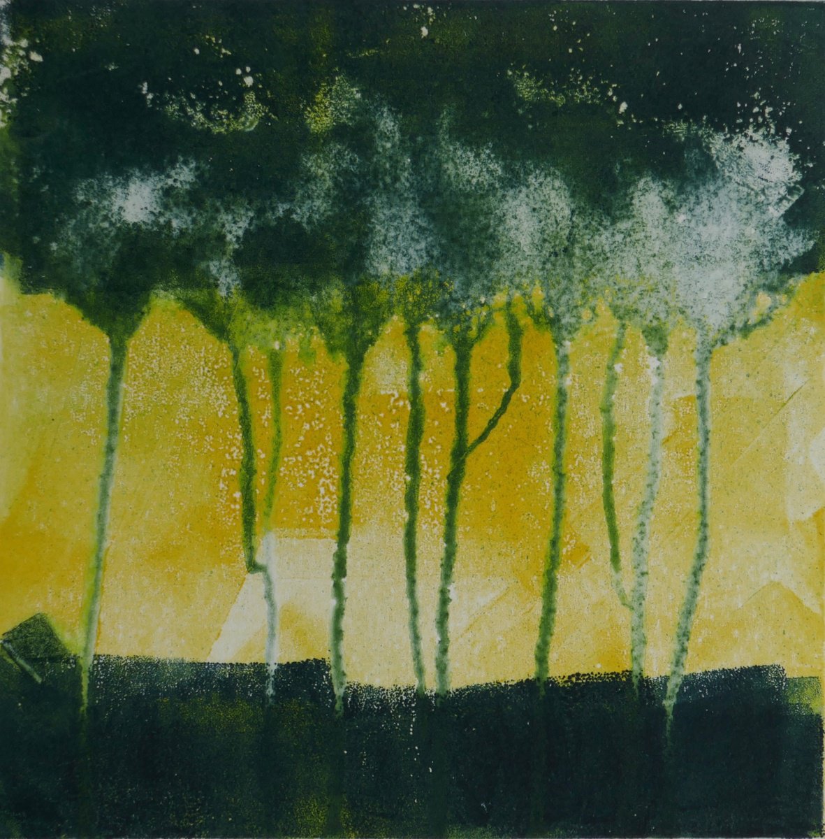 Impressionistic Landscape Limited Edition Print By Sue Roe, 7 X 7", Dancing Trees, Original Artwork