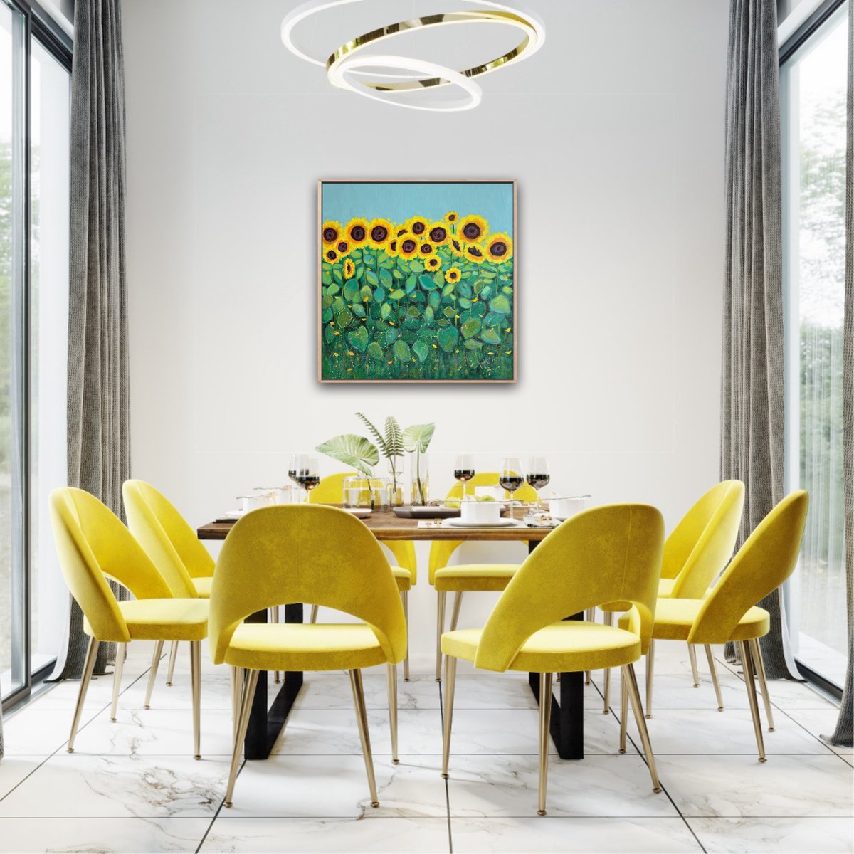 Impressionistic Botanical Acrylic Painting By Amita Dand, 24 X 24, Happy Days, Original Artwork