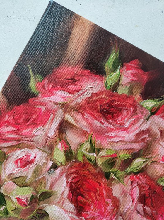 Roses painting, Flowers original canvas art, Custom red roses bouquet, Painting for her, Roses oil painting, Christmas gift for wife