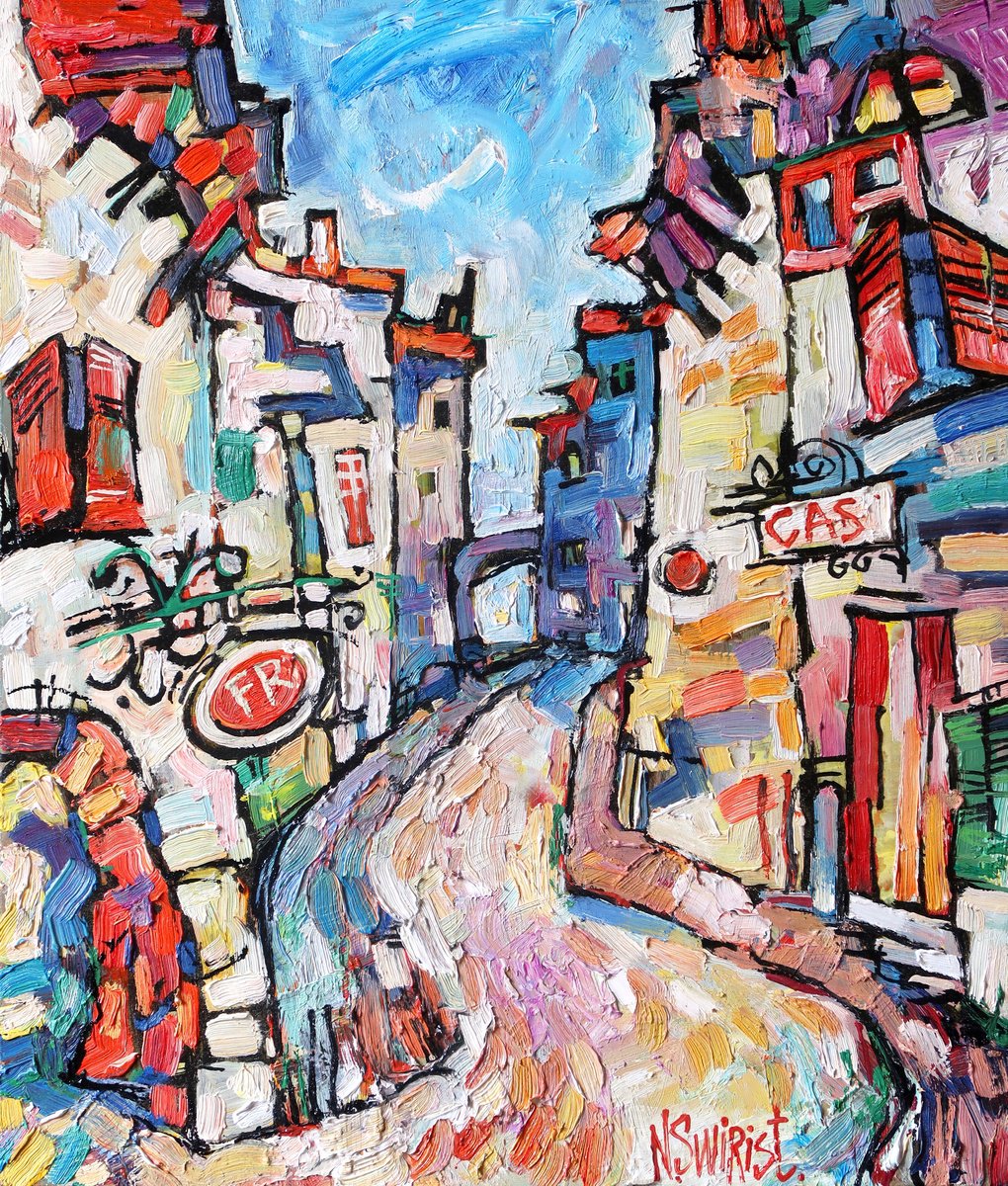 Impressionistic Cityscapes Oil Painting By Nikifor Swiristuhin, 12 X 14", Street In Provence. Summer., Original Artwork