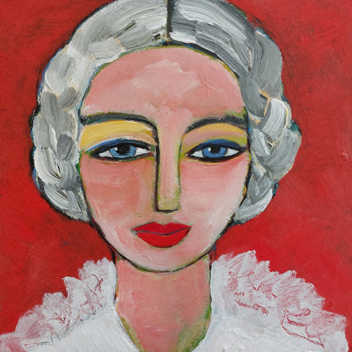 Portrait Acrylic Painting By Nelly Van Nieuwenhuijzen, 12 X 12", Girl With Braids (2), Original Artwork