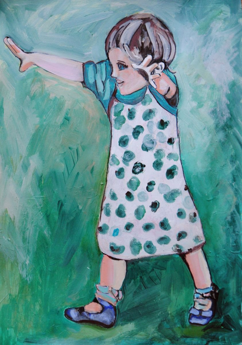 Little girl in grass / 42 x 29.7 cm by Alexandra Djokic