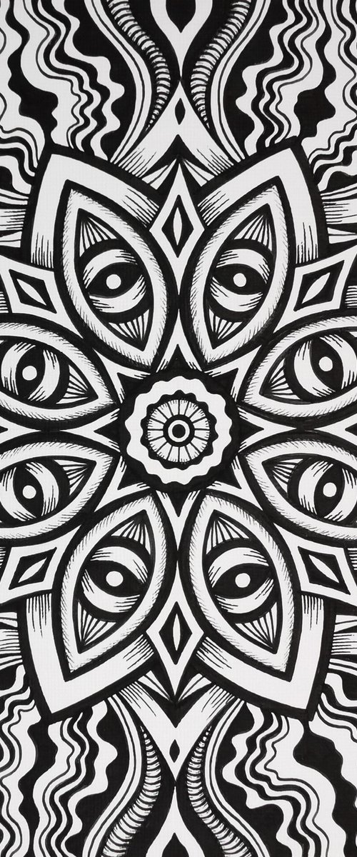 Eye Mandala Drawing - 21x21cm by Jodie Smallwood