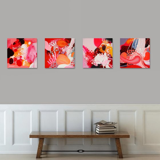 La joie en rose N°1, N°2, N°3, N°4 ( Set of 4 paintings )