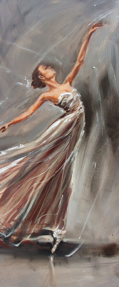 " IN GREY... "- ballerina liGHt  ORIGINAL OIL PAINTING, GIFT, PALETTE KNIFE by Monika Luniak