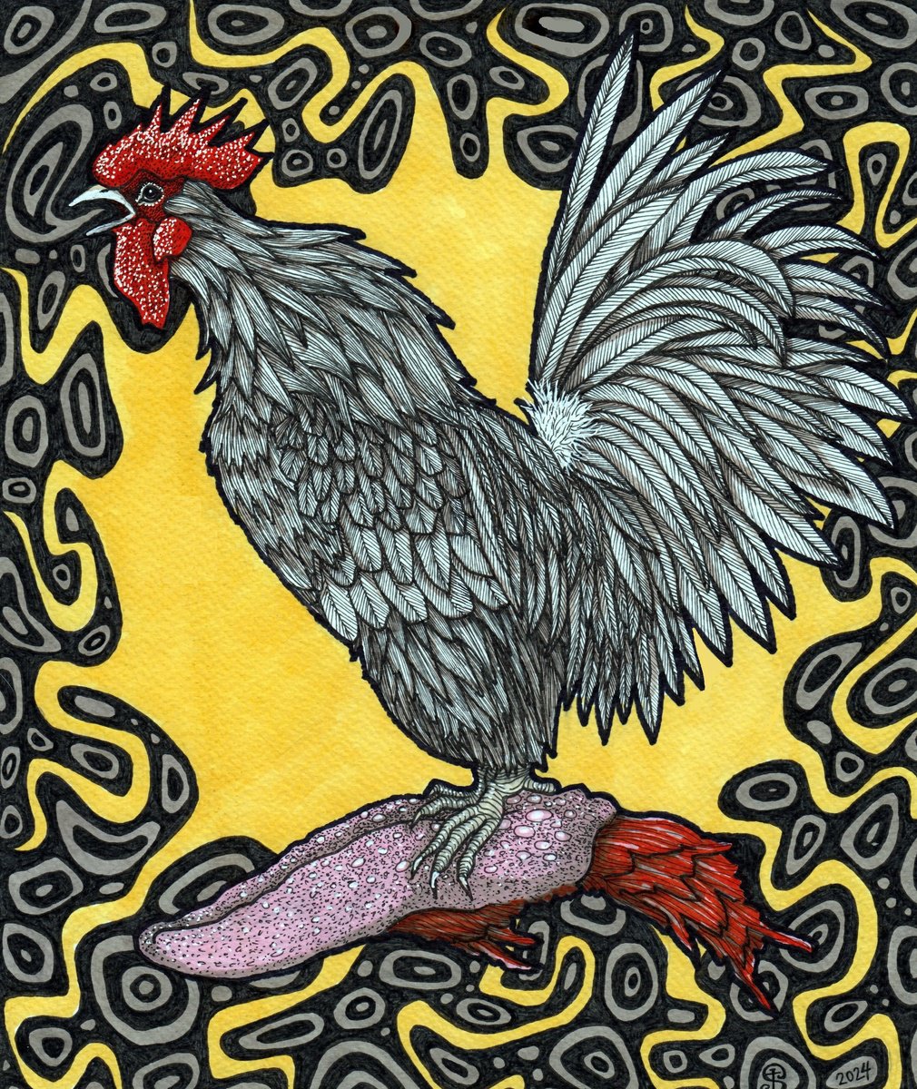 Graphic Animal Ink Drawing By Terri Smith, 14 X 16", The Braggart, Original Artwork