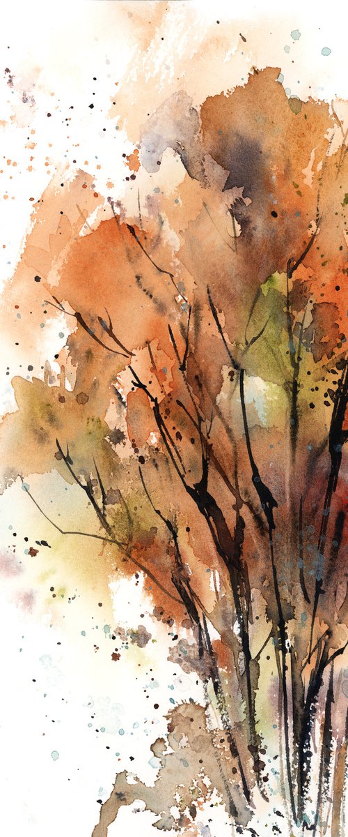 Abstract Autumn Trees, Landscape Nature Watercolor Painting, Trees Painting by Sophie Rodionov