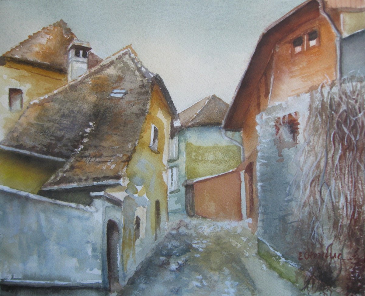 Impressionistic Cityscapes Watercolour By Elena Oleniuc, 14 X 11, Old City, Original Artwork