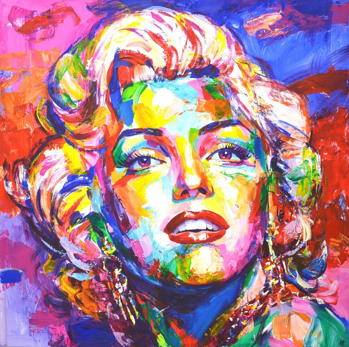 Expressive Portrait Acrylic Painting By Iryna Kastsova, 39 X 39, Marilyn Monroe 19, Original Artwork