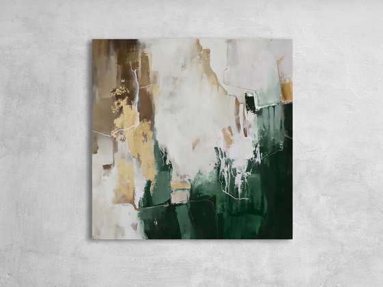 "Green Flood 2" Green gold brown abstract art