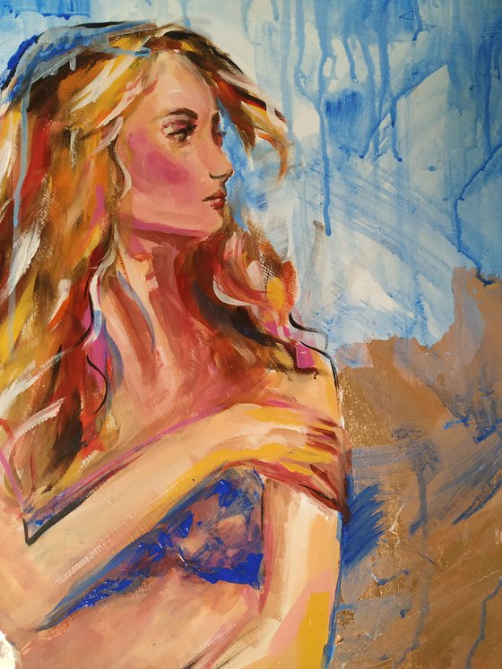 Βy the Sea - woman Painting on MDF