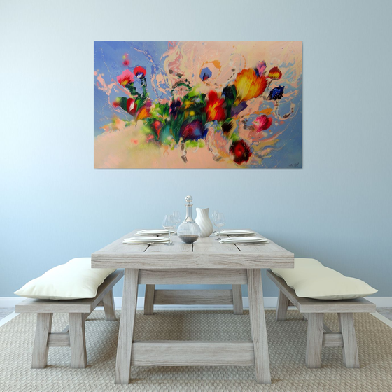 63" Extra Large Floral Abstract painting "Dance of flowers"