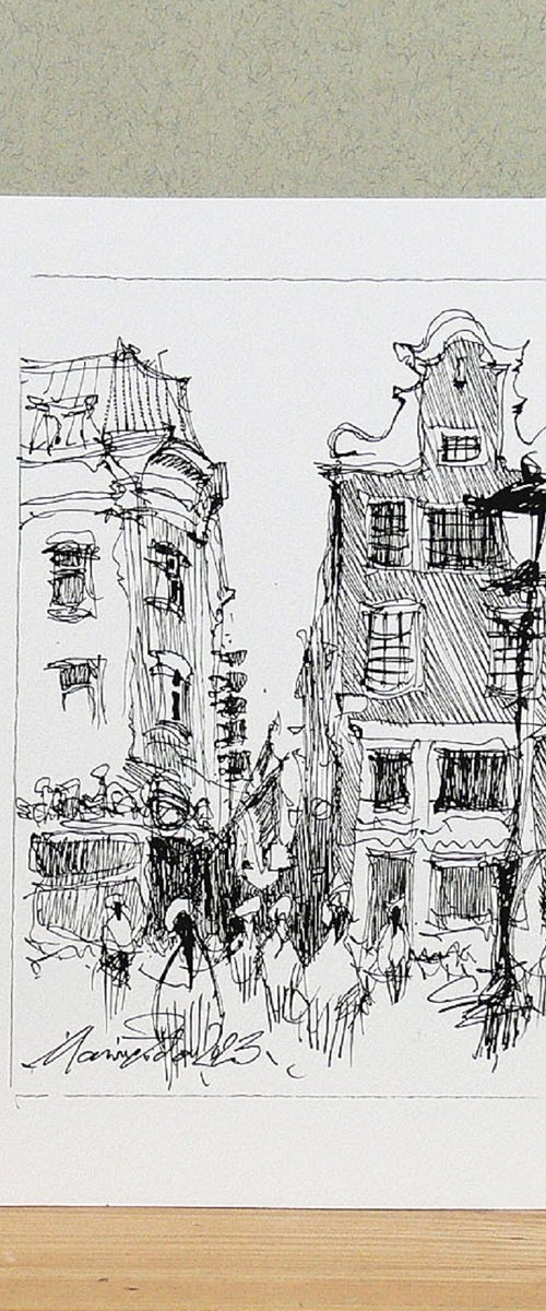 Amsterdam view, ink drawing. by Marin Victor