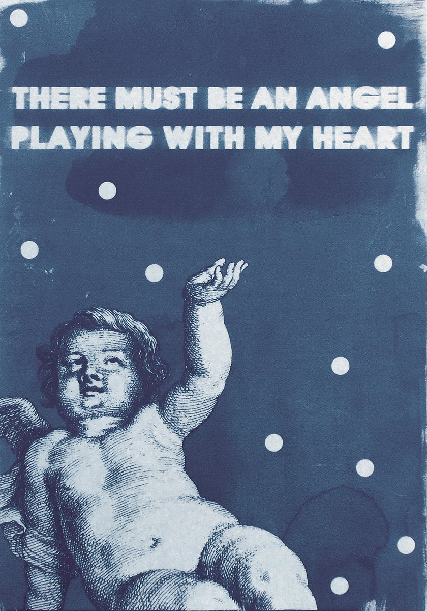 Illustrative Portrait Print By Manel Villalonga, 17 X 24", Cyanotype 25 Angel, Original Artwork