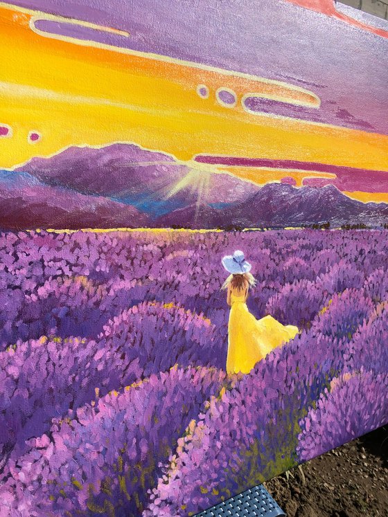 Lonely woman in lavender field