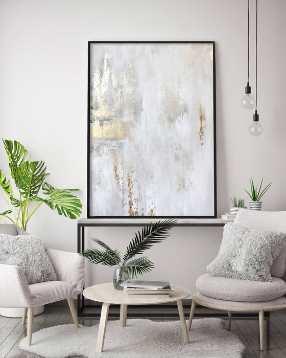 "Cascade 5" Abstract gold white acrylic art