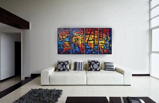 Large World Map Original acrylic painting A293 mid century modern art Contemporary black rainbow art