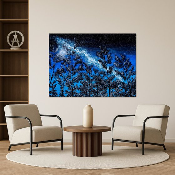 Dark trees under the shining moon
