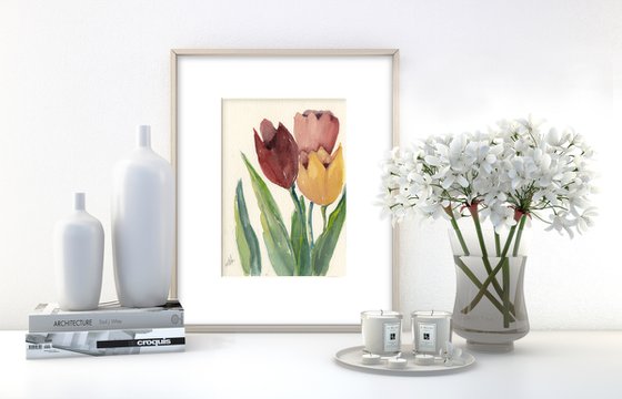 Three Tulips - Floral Painting by Kathy Morton Stanion
