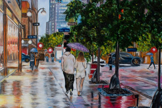 A rainy night in New York City by Vera Melnyk - ( sityscape oil painting, Modern Home Decor, gift, New York Lovers)