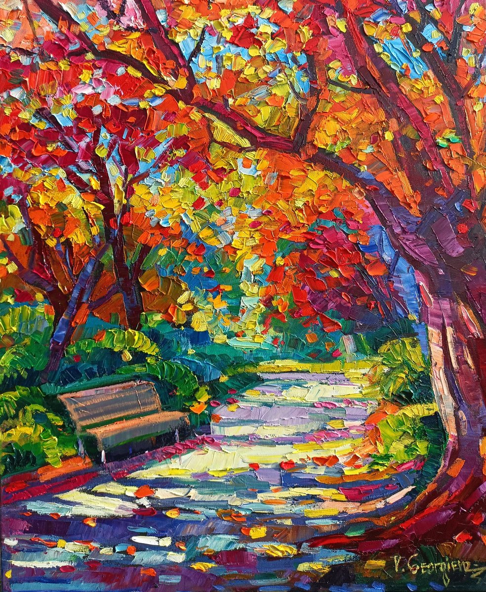 Impressionistic Landscape Oil Painting By Vanya Georgieva, 20 X 24", The Patch Of Gold And Shadows, Original Artwork