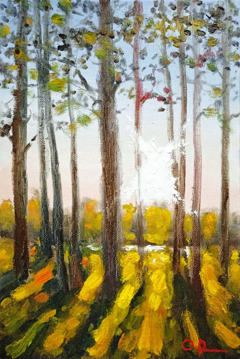 Impressionistic Landscape Oil Painting By Oleh Rak, 8 X 12", Impression. Autumn Morning, Original Artwork