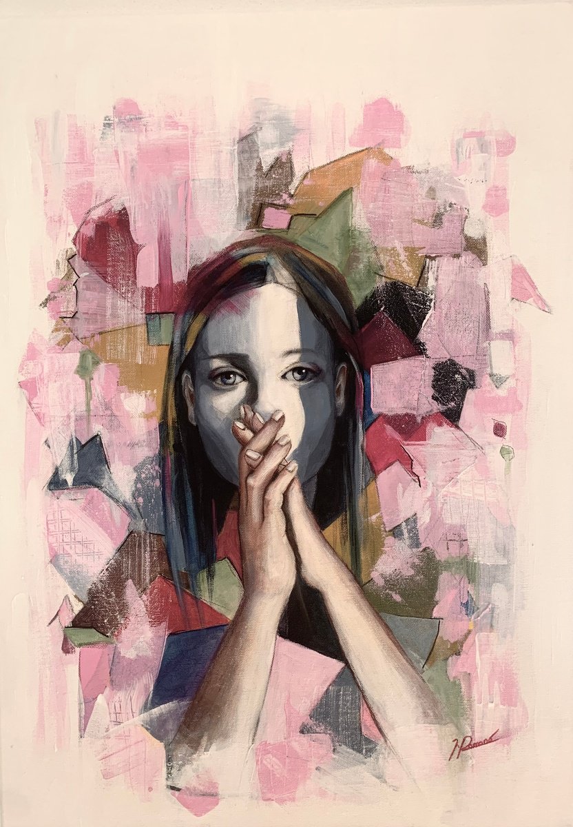 Expressive Portrait Acrylic Painting By Maria Romano, 20 X 28", Chromatic Silence, Original Artwork