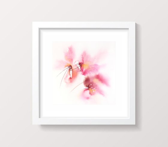 Pink abstract flowers watercolor painting