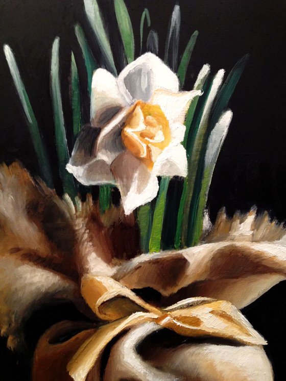 Portrait of a daffodil-Original painting- oil on wood - 20 x 30 cm ( 8' x 12')