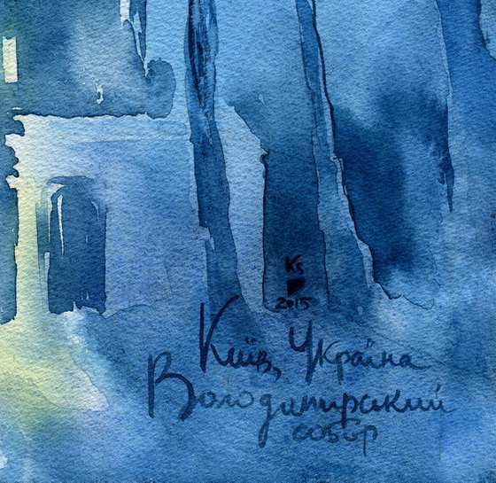 Architectural landscape "Evening Kyiv. Vladimir Cathedral" - Original watercolor painting