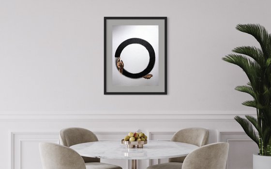 ABSOLUTE - OIL PAINTING, ORIGINAL GIFT, CALLIGRAPHY, BLACK LINE, HANDS, CIRCLE
